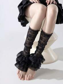 1 đôi tất giữ ấm chân kiểu Lolita viền ren đen/trắng, có thể dùng như ống tay áo dễ thương. - Nhiều màu - Xem 6