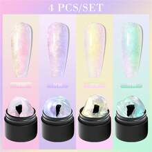 4PCS/Set 8ml Aurora Non Stick Hand Extension Nail Gel Glitter Nails 3D Stereoscopic Carved Paintings Soak Off UV Gel Nail Art Manicure - 彩色 - 查看 12