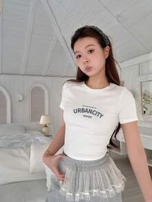 女士百搭休闲白色简约街头通勤个性Y2K修身圆领短袖T恤上衣，春夏款 - 白色 - 查看 3
