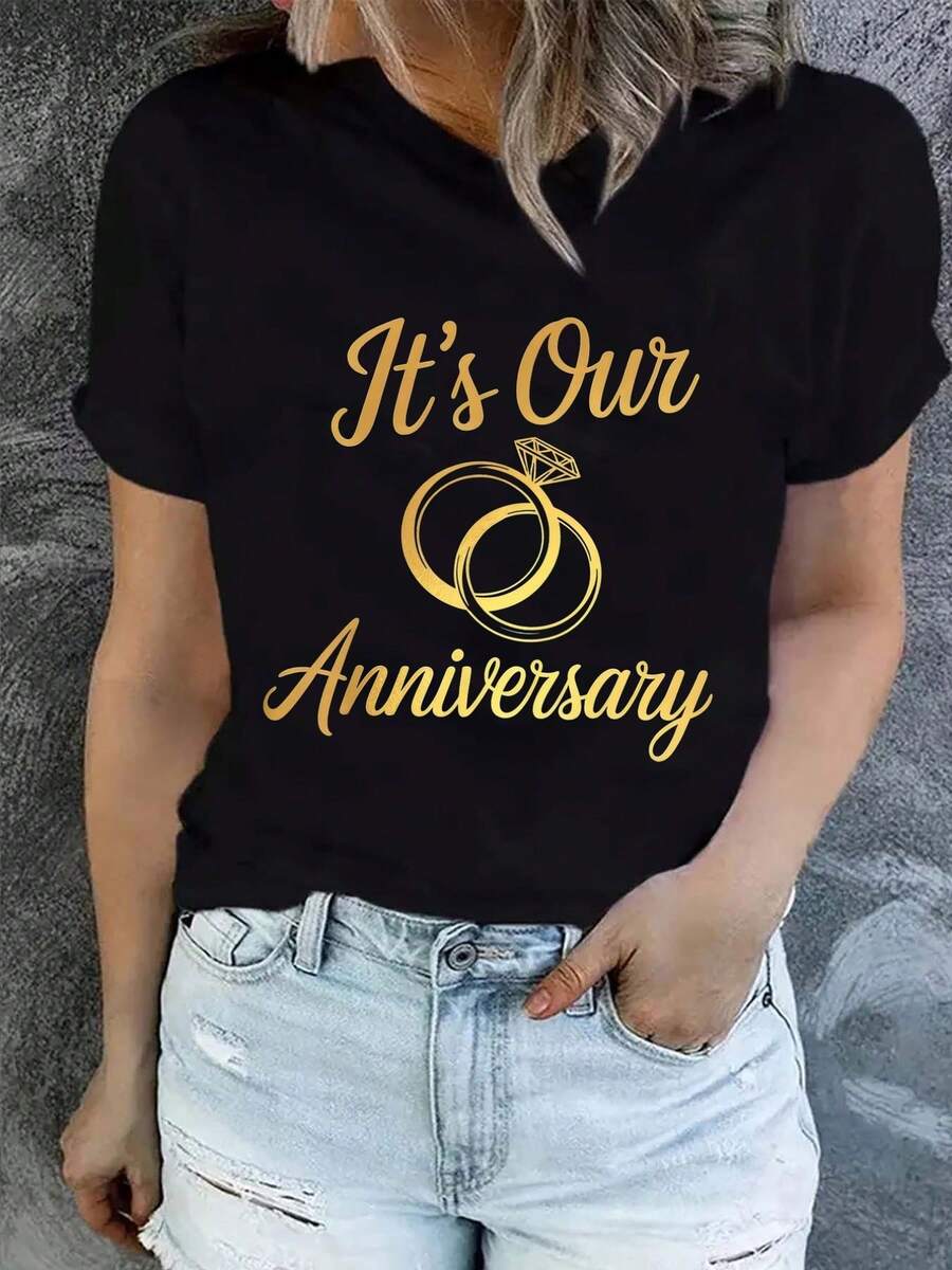 Anniversary, Engagement Ring Women' S Casual Short Sleeve Top, Comfortable Fit, Sisters Dress, Necessary for Outdoor Travel, Women's Tshirt, Spring and Summer Tshirt