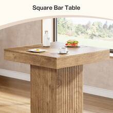 Tribesigns 31.5 Inch Square Bar Table With Fluted Pedestal And Metal Footrest, Wood Bistro Pub Table For Dining Coffee Cocktail Living Room, Small Space - 質樸棕色 - 查看 8