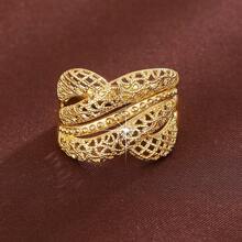 1 pieza Anillo de diseño de línea hueca geométrica minimalista y de banda ancha, regalo casual para mujeres - Multicolor - Ver 7