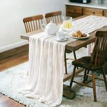 1pc Ivory Table Cloth, 13ft (4m) Farmhouse Table Runner, 157 Inch (400cm) Spring Decor Easter Dining Table Center Piece, Wedding Boho Baby Shower Birthday - White - View 4