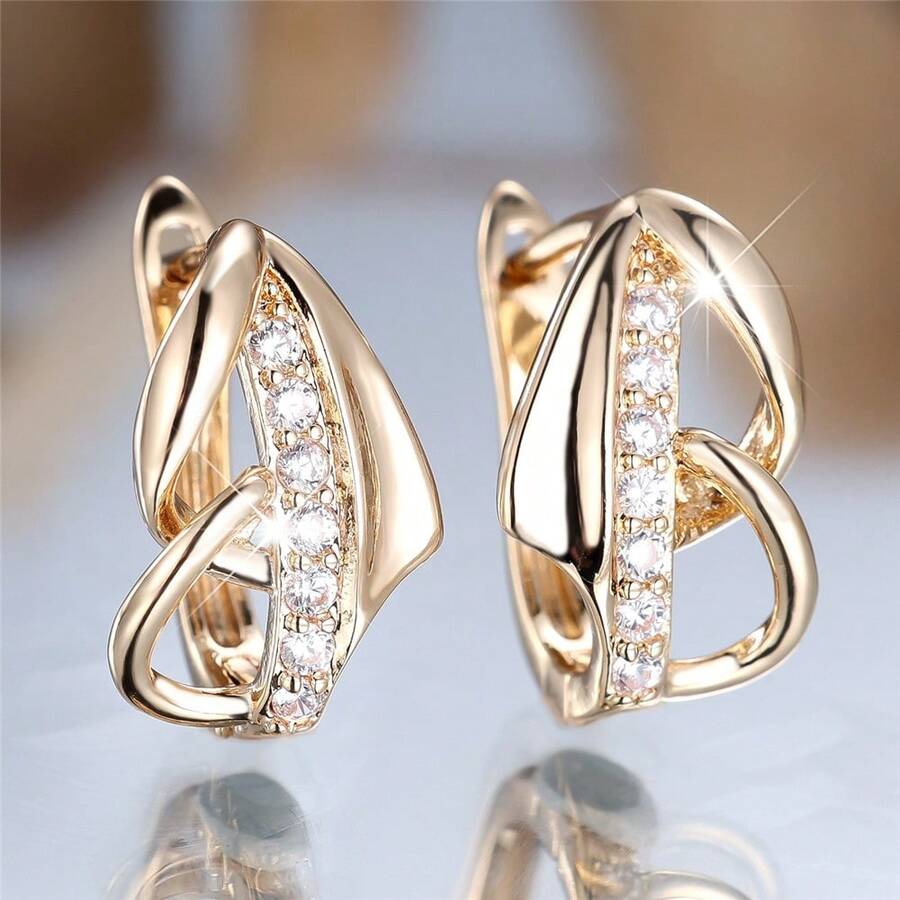 Vanel 1 Đôi bông tai vòng xoắn tối giản mạ vàng thanh lịch, đính đá CZ, bông tai tinh tế lấp lánh, trang sức thời trang dành cho nữ giới đeo hàng ngày và dự tiệc. - vàng trắng - Xem 1