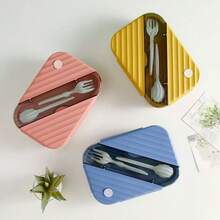 1 pieza Fiambrera portátil con tapa, utensilios integrados de cuchara y tenedor, caja bento aislada a prueba de fugas de 3 compartimentos, recipiente para ensaladas, apto para lavavajillas/microondas, adecuado para picnic al aire libre, escuela, oficina, trabajo, uso doméstico, fiambrera para mujeres, recipiente para preparación de comidas, regalo para mujeres - Multicolor - Ver 6