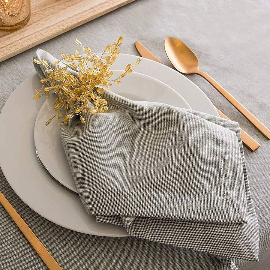 1/2/6/12pcs Napkin Cloth Placemats, Rolled Edge, Solid Color, American Country Style, For Wedding, Party, Holiday, Linen Napkins - Grey - View 1