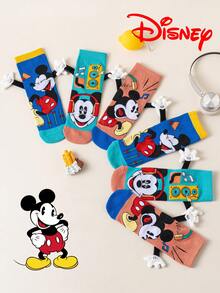 Disney 1/3双装迪士尼3D牵手图案儿童长筒袜，时尚儿童高筒袜，优质礼品袜，迪士尼返校季小粉丝必备，透气吸汗，休闲百搭，卡通图案，适合送礼和日常穿着 - 彩色 - 查看 1