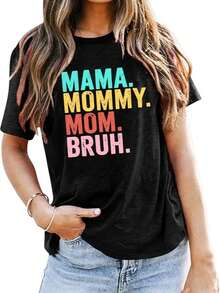 Mama T-Shirts Women Mama Shirt - Mommy Mom Bruh Shirt Funny Mom Tee Tops - màu đen - Xem 1