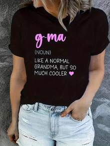 Nueva camiseta de mujer de 200g con estampado temático del día de la madre - Negro - Ver 2