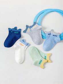 5 Pairs Summer Comfortable Mesh Breathable Versatile Letter Print Boys Socks, Lightweight Casual Cute Sports Children Socks, Short Socks, Student Socks, Suitable For Daily Wear - Multicolor - View 6
