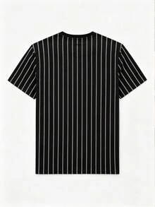 Commuting Light Business Men's Striped T-Shirt Slim Fit Black And White Vertical Stripes Casual Vacation Style Versatile Short Sleeved Top - Black - View 2