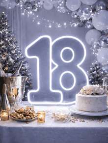 Números 18 Led Neon Branco Quente ou Frio Festa 50x25cm - Amarelo - Visão 3