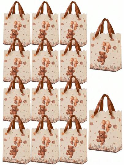 6pcs Mini Teddy Bear Gifts Bag With Handle For Baby Shower Party Favors, Baby Party Thank You Gift Bags, Newborn Baby Party Treat Gift Packaging Bags, Baby Shower Party Decor, Table Decor, Gender Reveal Decorations, Birthday Party Supplies, Party Favors, Bear Theme Birthday Gifts Wrapping Bags, Teddy Bear Party Decor