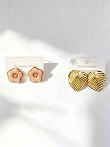 Hypoallergenic Stainless Steel Stud Earrings For Women, 18K Gold Plated Tarnish Free Waterproof Aesthetic Everyday Wear Jewelry Gift - Multicolor - View 18
