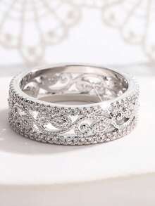 Nhẫn đôi hình chữ nhật ba lớp bốn chấu sang trọng, đá Cubic Zirconia tổng hợp, quà tặng đính hôn/cưới. - trắng - Xem 5