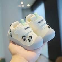 1 đôi giày tập đi cho trẻ nhỏ, unisex, hình gấu trúc hoạt hình, đế mềm chống trượt, thoáng khí, có khóa dán, thích hợp cho nhà trẻ, mùa xuân. - Màu Xám nhạt - Xem 5