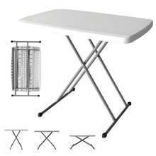 Raganet Mesa de Servicio Plegable de Plastico Ajustable en 8 Alturas Diferentes Mesa de 76cm Largo y 50cm Ancho Interior y Exterior Plastico Reforzado Color Blanco - como en la imagen - Ver 9