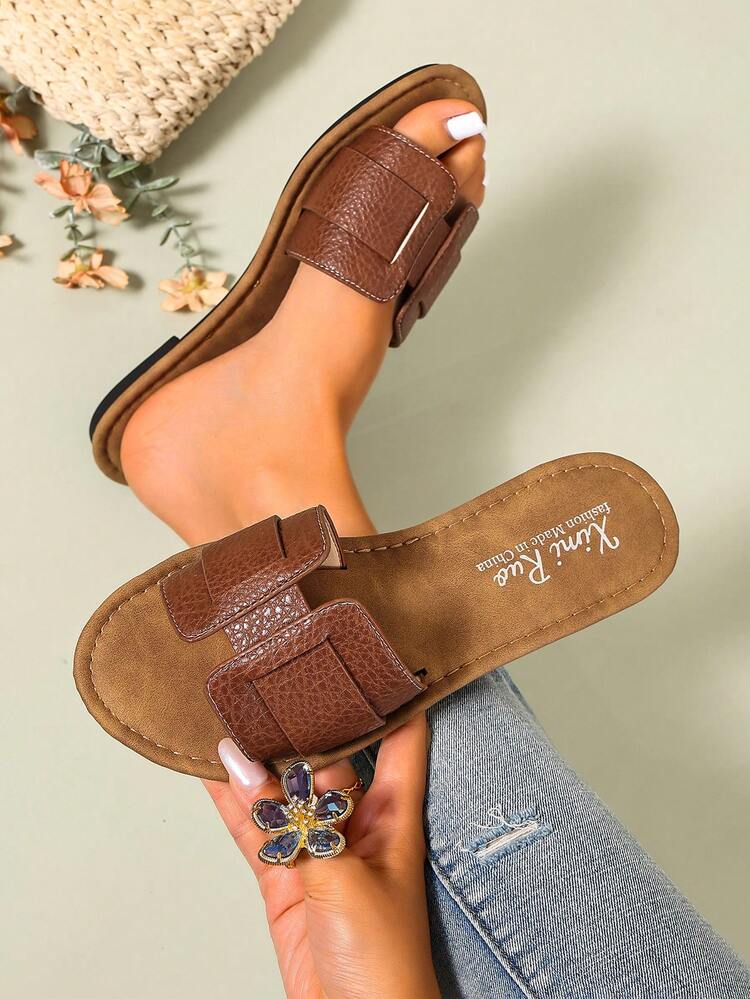 Ximi Ruo Sandal đế bằng dệt kiểu La Mã dành cho nữ, thích hợp cho mùa xuân, mùa hè, hoạt động ngoài trời, đi biển, căn hộ, phối cùng váy. - màu nâu - Xem 3
