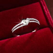 1 chiếc nhẫn nữ hình trái tim tối giản đính đá Cubic Zirconia, quà tặng ngày lễ - Nhiều màu - Xem 5