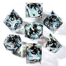 Black Dragon Resin Dice, Liquid Resin Cube Polyhedral Dice Set, Suitable For Role-Playing Games, Cat-Themed D&D Dice - Multicolor - View 1