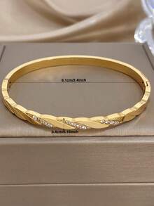 1 Peça Bracelete Dourado 18K Revestido em Aço Inoxidável, Minimalista com Zircônia Incrustada, Bracelete para Meninas, Joias de Aço Inoxidável, Joias Banhadas a Ouro, Adequado para Uso Diário, Festas, Acessórios de Verão, Joias de Praia, Presentes para o Dia das Mães, Presentes de Aniversário, Presentes para Namorada, Joias Boho - Multicolorido - Visão 9