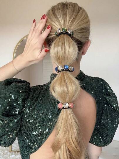 1pc/3pcs Women's Fashion French Elegant Luxury Textured Rhinestone Pearl Hair Scrunchies In Pink, Blue, Green, Suitable For Daily, Party, Gathering, Ball Decoration