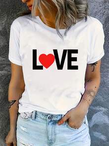 Camiseta de manga corta de cuello redondo, ropa deportiva suelta y cómoda, desgaste al aire libre, camiseta suave cómoda de trabajo y fiesta, día de San Valentín - Blanco - Ver 2