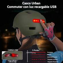 Shinmax Casco de Bicicleta para Hombres y Mujeres, Casco de Bicicleta con Luces LED Recarables USB Delanteras y Traseras - Verde - Ver 4