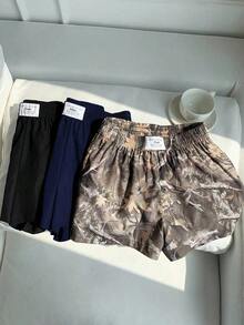 Set de 3 shorts casuales con estampado de lunares, estampado de leopardo claro y estampado de leopardo marrón oscuro, de tela tejida, adecuados para uso diario, set de shorts con estampado de camuflaje, adecuados para el uso diario, citas, fiestas, otoño/invierno/verano, Navidad, Año Nuevo, Acción de Gracias, fiestas, bodas, playa, ceremonias de graduación, moda, elegante, casual, salidas, citas, reservas, viajes, brillante, Día de San Valentín, elegante, vacaciones, casual, Y2K, salidas, ceremonias de graduación y otras ocasiones. - Azul marino - Ver 4