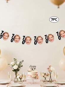 7/14/21 piezas Pancarta personalizada de cumpleaños de hito, foto personalizada, pancarta con rostro personalizado para fiesta de 30/40/50/60/70 años, un toque hilarante para la celebración de cumpleaños, la decoración de fiesta de hito talla grande divertida - Multicolor - Ver 13