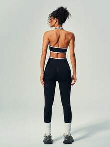 UONNOU Y2K Style Contrast Trim Camisole & High Waist Leggings Fitness Set, Spring/Summer - Black - View 9
