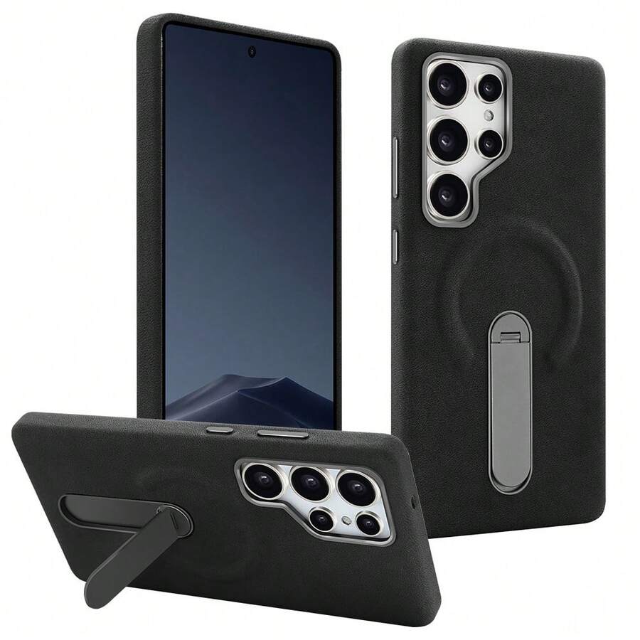 VIETAO Magnetic Wireless Charging Mobile Phone Case Tumbled Leather 360 Degree Hidden Bracket Cell Phone Cover Compatible With Samsung Galaxy S25 Ultra S24 Ultra - Black - View 1