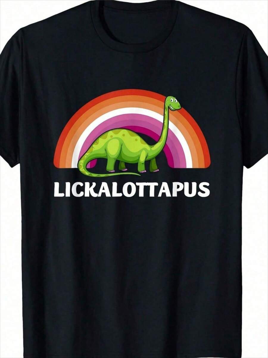 Camiseta de Hombre con Gráfico Divertido de Dinosaurio - Manga Corta Casual Negra, Top Regular de Verano, Lavable a Máquina, Estilo de Dibujos Animados Humorístico - Negro - Ver 1