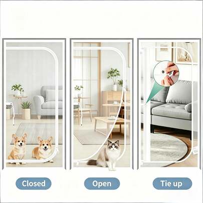 Zippered D-Shape Nano Mesh Door Curtain, Thickened Soft Screen, Anti Mosquito, Small Pet Scratch Resistant, No Drill Installation, Universal For Home And Store