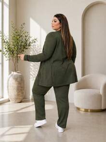 Women's Plus Size 3-Piece Knit Set For Winter: Cardigan, Tank Top, Jogger Pants, Black, Brown, Wine, Gray - Winter Fashion 2026 - xanh quân đội - Xem 2