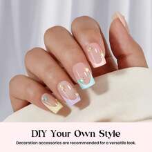 224PCS 7 Colors Beetles Spring Press On Nails, Short Square Classic French Tip Fake Nails, Pastel Romance Macaron Soft Gel False Nail Tips, DIY Nail Art Manicure Gifts For Women - 224 Pcs 7 Colors Short Square - 查看 4