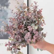 1/3/60pcs Artificial Eucalyptus Branches, Artificial Green Frosty Eucalyptus Leaves, Decorative Faux Plants, Suitable For Table Centerpiece Decoration, Rustic Wedding Home Green Decor - Gray Purple - View 2