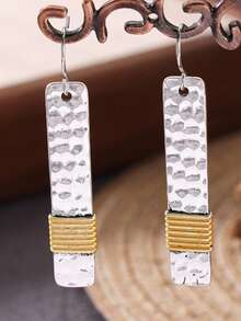 Women's Hanging Long Earrings, Handmade Hammered, Dual-Tone Design, Bohemian Style Earrings - Two-color - View 8