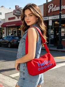 Túi đeo vai nữ in chữ "Hello" dễ thương, túi đeo chéo bằng nylon, dây đeo điều chỉnh được, thời trang hàng ngày, túi xách đi làm. - Nhiều màu - Xem 10