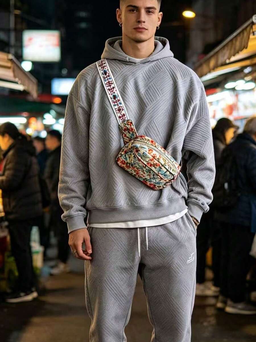 Fashionable Chest Bag For Men, Spring/Summer New Waist Bag, Versatile Small Square Bag, Unique Floral Design Shoulder Bag, Minimalist Chest Bag For Men ,City Bag - Red - View 1