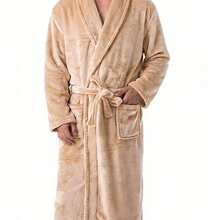 Áo choàng tắm dài kẻ sọc bằng vải flannel dày 400gsm mới, đồ ngủ mặc nhà unisex cho mùa thu/đông. - Nhiều màu - Xem 12