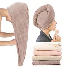 1/2pcs Microfiber Hair Towel Extra Large Wrap Quick Dry Hair Towel Wrap With Elastic Band , Ultra Absorbent Soft Hair Towel Wrap Turban - Brown - View 3