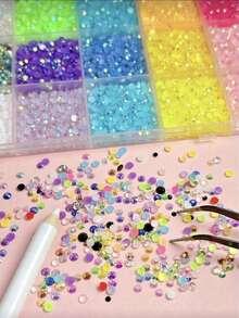 1 Box Random Mixed ABS Colorful Rhinestone Nail Art Decorations, Resin Flat Rhinestones For DIY Crafts And Nail Accessories - Multicolor - View 5