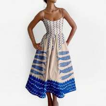 2026 Spring New Women's Clothing, Cross-Border European And American Dress, Sexy Waist-Cinching Pleated Solid Color Large Hem Strap Dress - 藍色大魚 - 查看 2