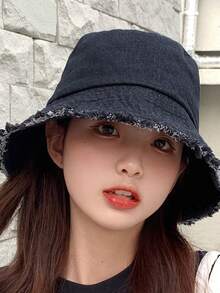 1件装新款牛仔渔夫帽女可水洗时尚复古百搭盆帽户外休闲露脸小太阳遮阳帽适合聚会户外登山 - 彩色 - 查看 5