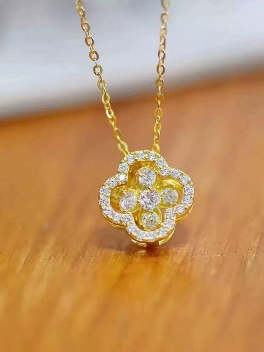 1 Dây chuyền cỏ ba lá may mắn cho bé gái, sang trọng nhẹ nhàng, cao cấp, lấy cảm hứng từ hoa, phù hợp sử dụng hàng ngày. - Vàng - Xem 1