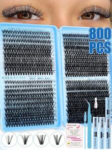 800PcsDCurl Segmented Lash Clusters,10D-150D Mixed Volume,8-18mm Lengths.Natural Fluffy Thick Lashes,Beginner-Friendly & Long-Lasting Comfortable Wear.Full Kit With Glue, Setting Solution,Tweezers & Brush,Perfect For Parties,Gatherings And Travel - Multicolor - View 4