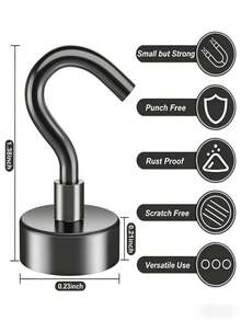 1/5/10pcs Silver Magnetic Hooks, Strong Load Bearing Capacity, No Drilling Required, Magnetic & Adhesive Design, Suitable For Bedroom Wall Decor, Hanging Hooks - Multicolor - View 9