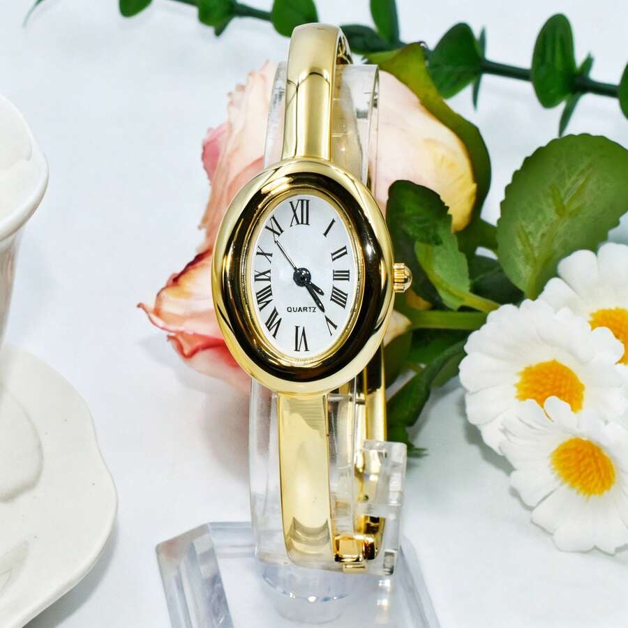 1pc Women's Fashionable Gold Personalized Quartz Bracelet Watch, Suitable For Daily Decoration - Gold - View 1