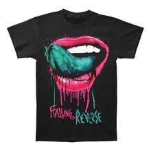 Falling In Reverse Lips T-shirt för män, svart färg, present till sig själv, mjuk och bekväm, familjesammankomster, temafester, matchande kläder för föräldrar och barn, grupp-T-shirt, vardagskläder för kvinnor, damtoppar, herr-T-shirts, herrtoppar, tonårstoppar, tonårst-shirts - Svart - Visa 7
